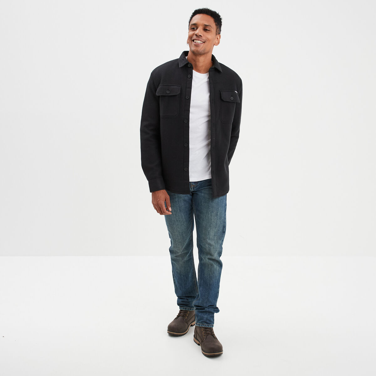 Surchemise col fausse laine de mouton noir homme