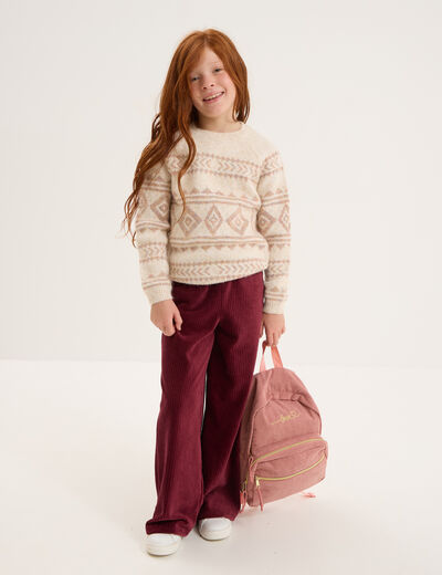 Pull col rond manches longues ecru fille