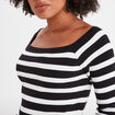 Pull côtelé col carré tricotage en côte noir femme