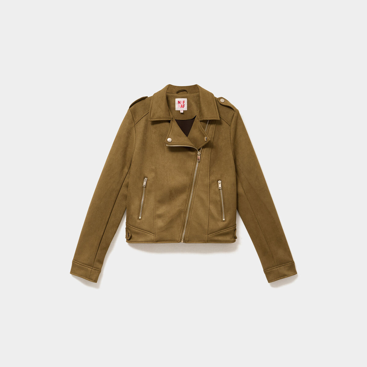 Veste biker effet su&eacute;dine vert kaki femme