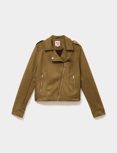 Veste biker effet su&eacute;dine vert kaki femme