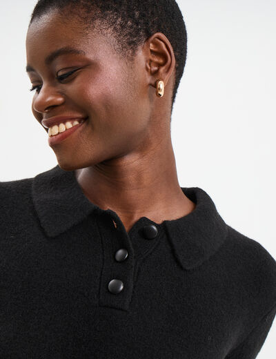 Pull col polo manches longues noir femme