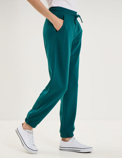 Pantalon de jogging molletonn&eacute; vert fonc&eacute; femme