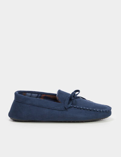 Chaussons mocassins aspect suédine bleu homme