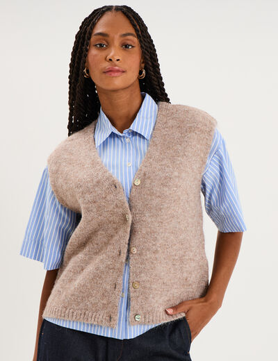 Gilet sans manches col en V beige femme
