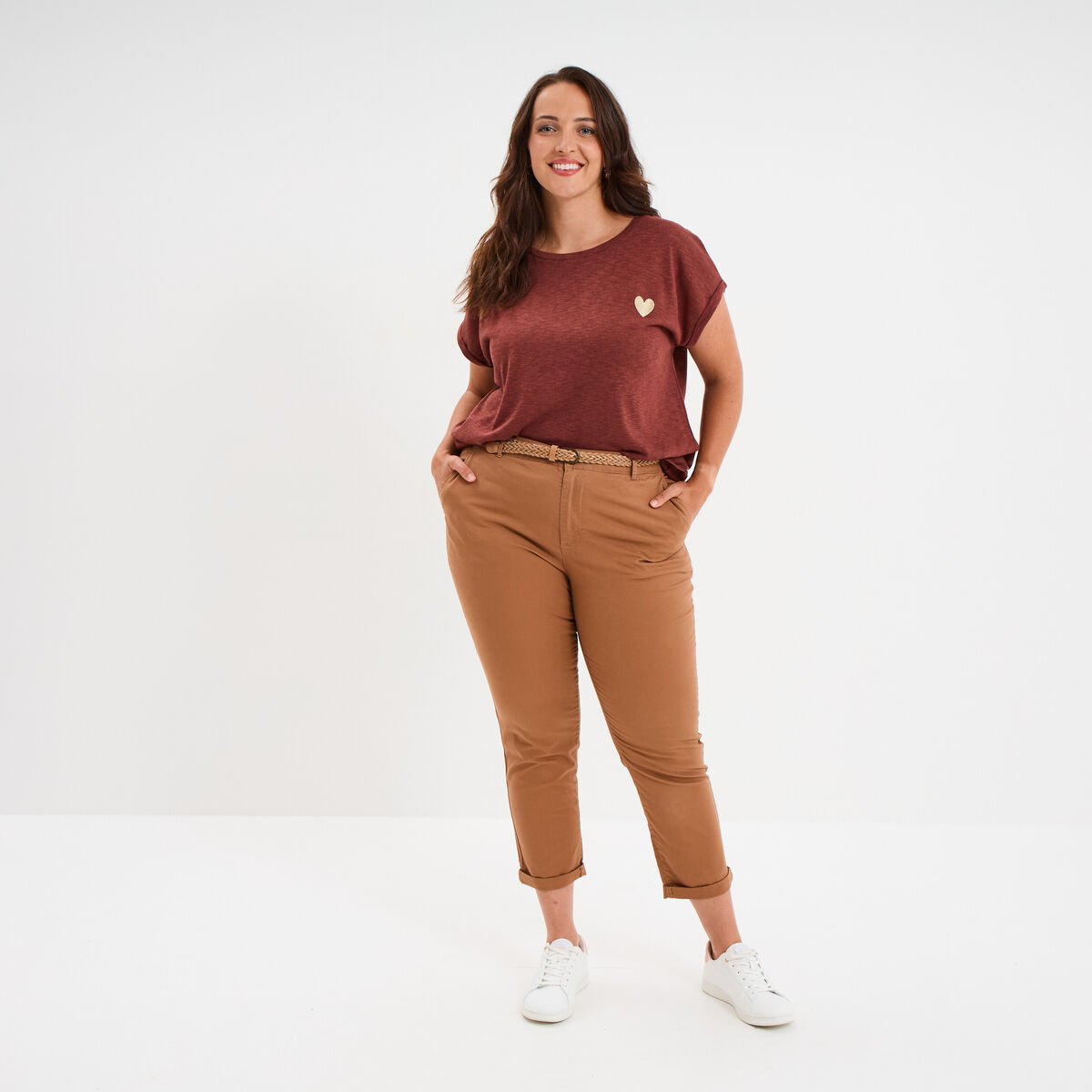 T-shirt manches courtes marron femme grande taille