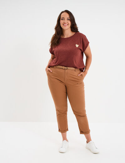 T-shirt manches courtes marron femme grande taille
