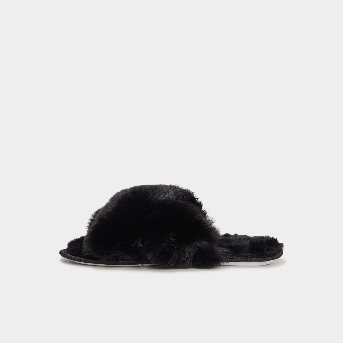 Mules fausse fourrure noir femme