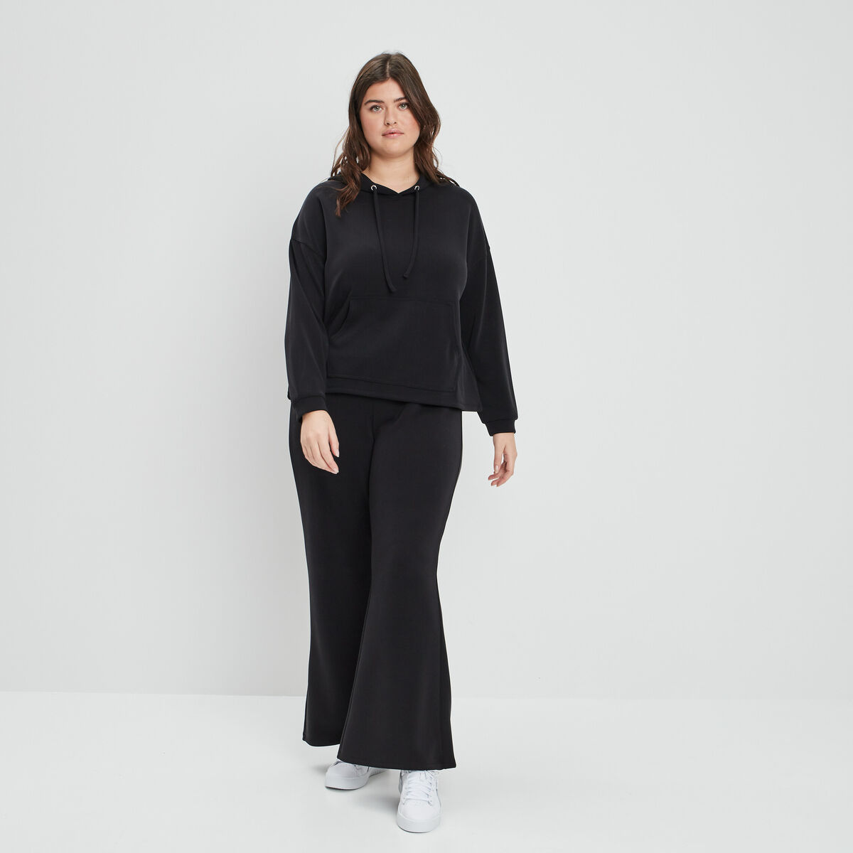 Pantalon de jogging bootcut noir femme grande taille