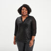 Blouse sequins manches 3/4 transparentes noir femme grande taille