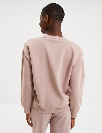 Sweat col rond manches longues marron clair femme