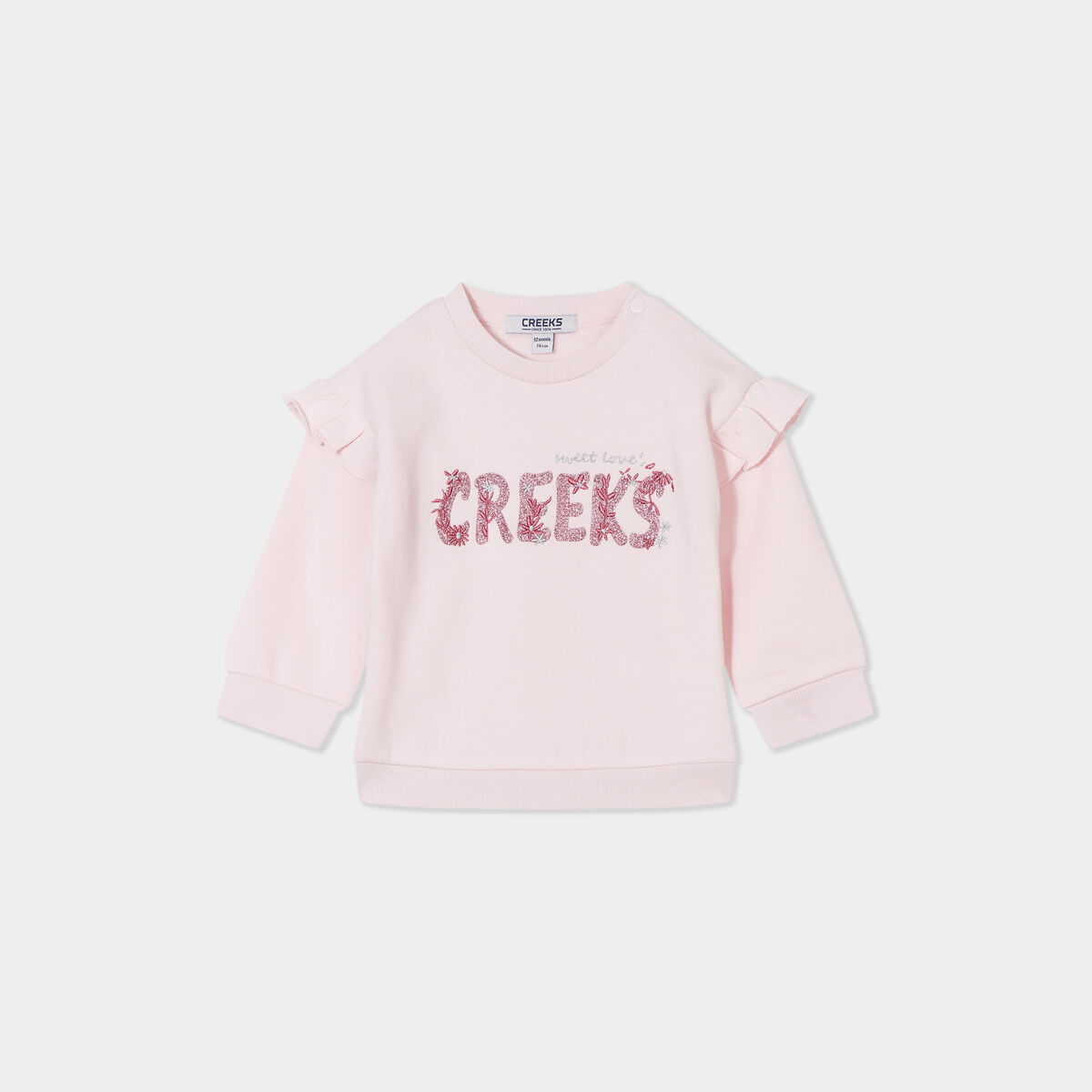 Sweat volants et détails brodés Creeks rose clair bébé fille