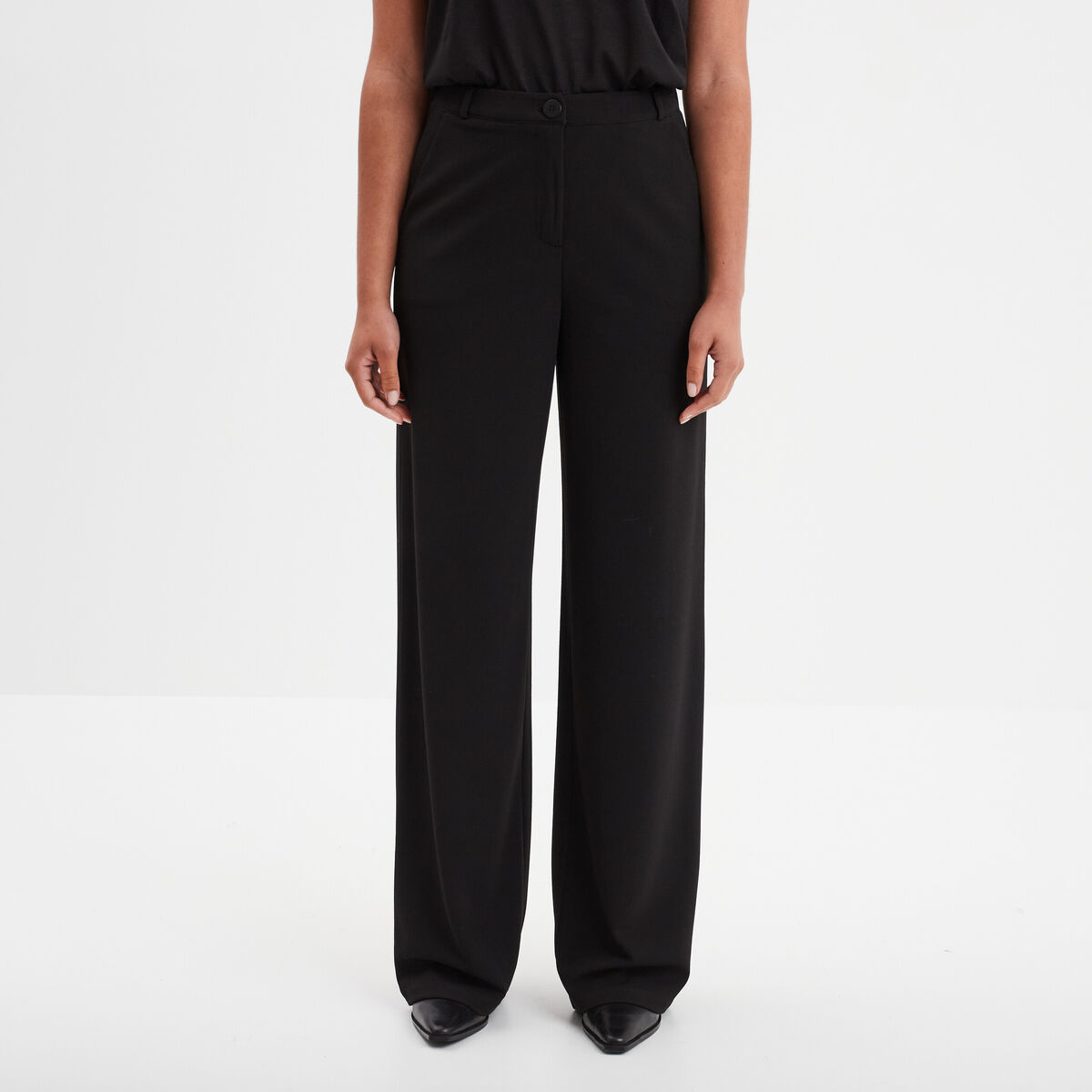 Pantalon large fluide taille &eacute;lastiqu&eacute;e noir femme