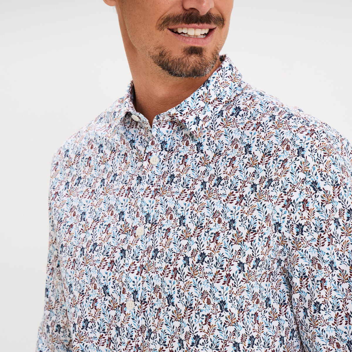 Chemise droite imprimée manches longues ecru homme