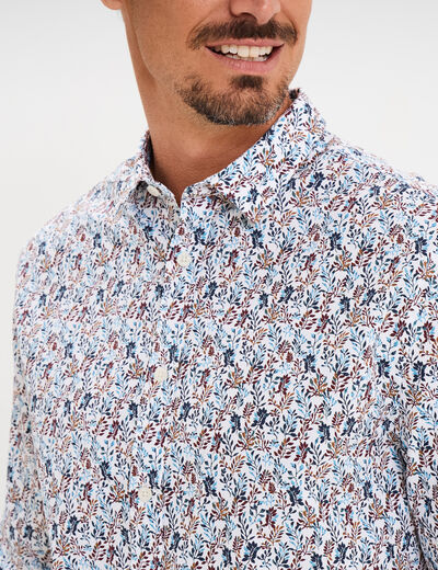 Chemise droite imprimée manches longues ecru homme