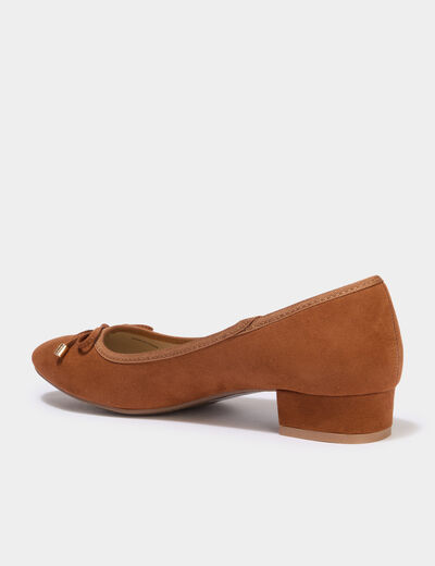 Ballerines su&eacute;dine &agrave; talons carr&eacute;s marron femme