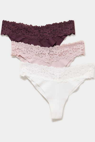 Lot 3 tangas avec dentelle parme femme