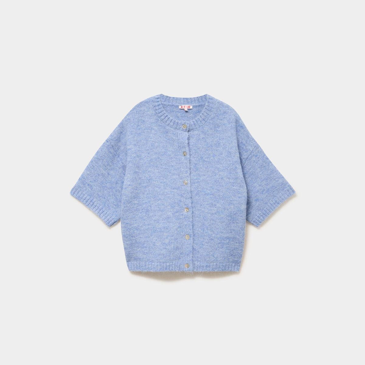 Gilet boutonn&eacute; manches courtes col rond bleu ciel femme
