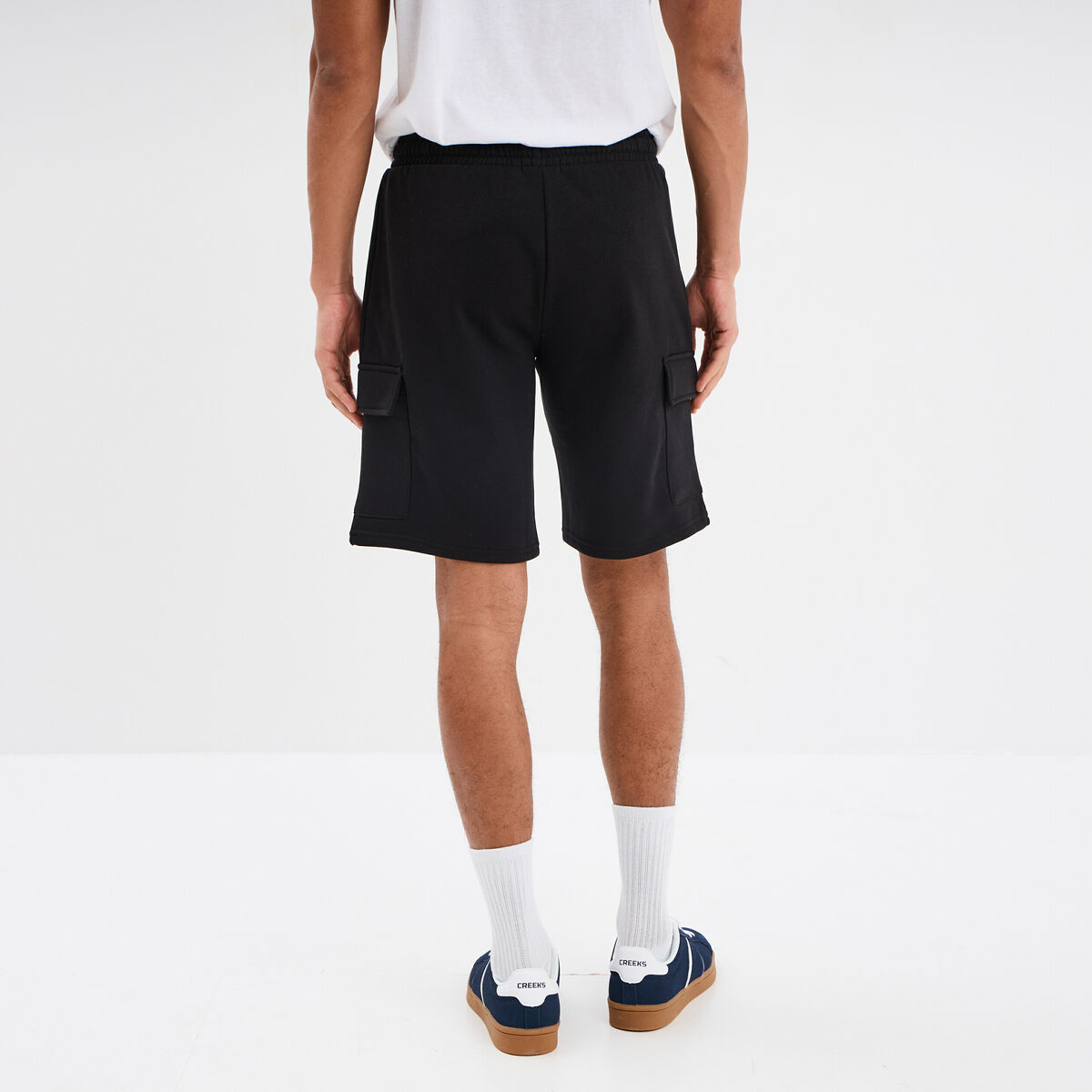 Bermuda cargo molleton taille &eacute;lastiqu&eacute;e noir homme
