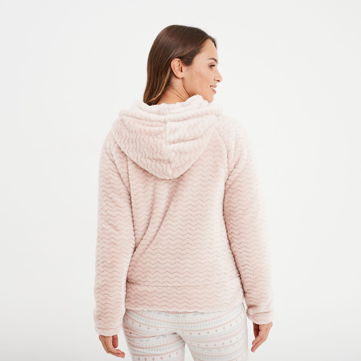 Veste de pyjama effet velours &agrave; capuche vieux rose femme