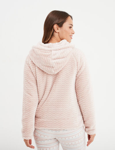 Veste de pyjama effet velours &agrave; capuche vieux rose femme