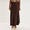 Jupe longue &eacute;vas&eacute;e effet satin marron fonc&eacute; femme