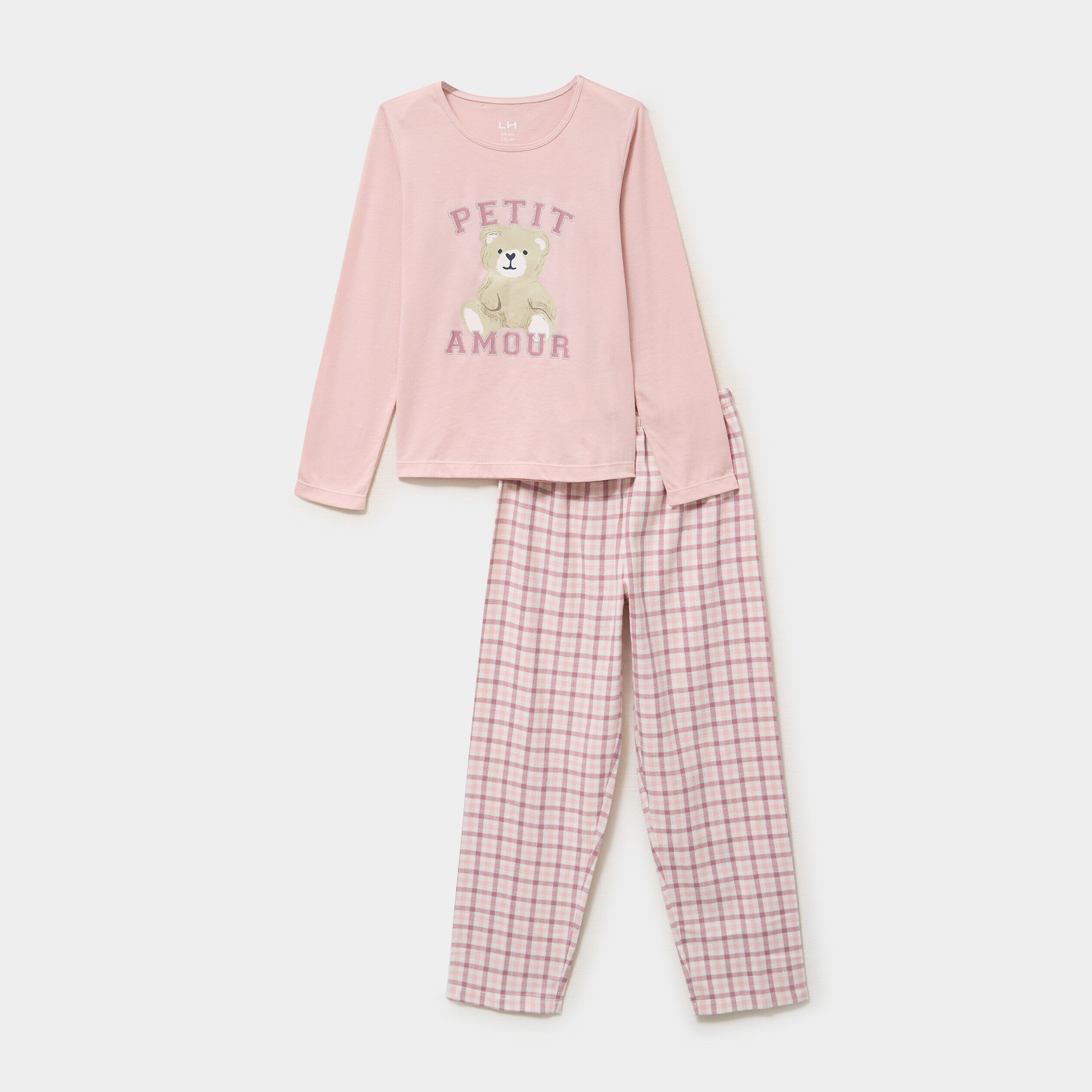 Ensemble pyjama pantalon et t-shirt rose clair fille LH