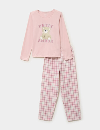 Ensemble pyjama pantalon et t-shirt rose clair fille