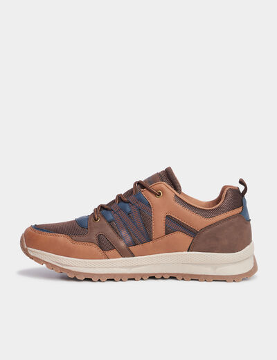 Baskets running à lacets marron clair homme