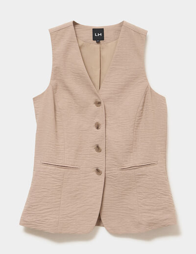 Veste sans manches ajust&eacute;e boutonn&eacute;e marron femme