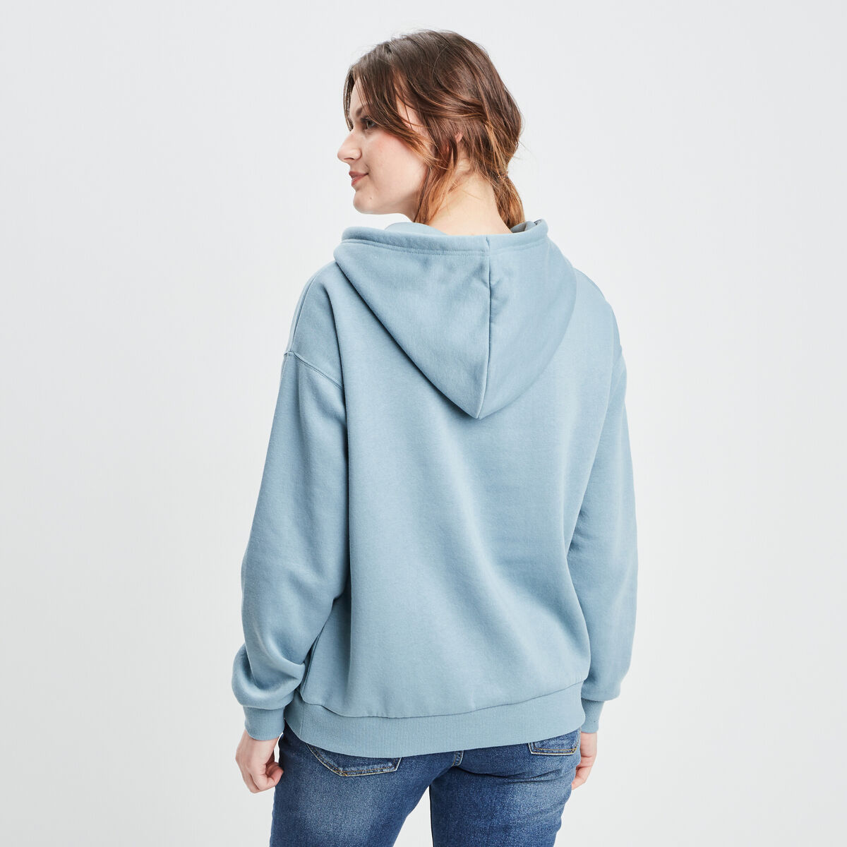 Sweat hoodie molleton &agrave; capuche bleu clair femme