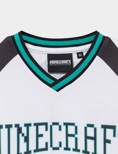 T-shirt col en V Minecraft blanc gar&ccedil;on