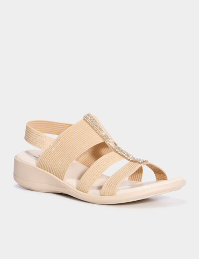 Sandales talons compensés jaune or femme