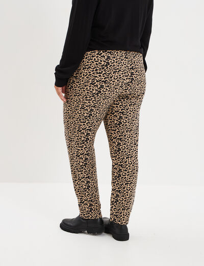 Pantalon fluide coupe carotte élastiqué beige femme grande taille