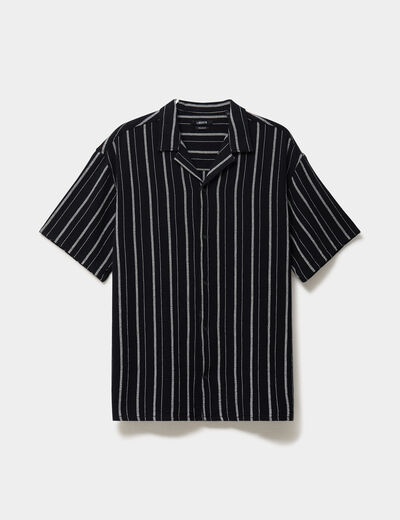 Chemise col cubain manches courtes coton noir homme