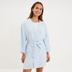 Peignoir court ceintur&eacute; gaze de coton bleu ciel femme