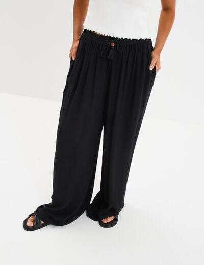 Pantalon large fluide noir femme