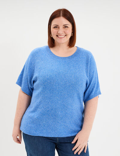 Pull manches courtes col rond bleu femme grande taille