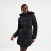 Doudoune ceintur&eacute;e mi-longue &agrave; capuche noir femme