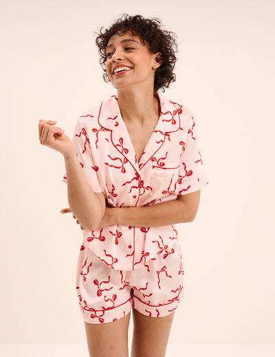 Ensemble pyjama short soyeux 2 pi&egrave;ces rose femme