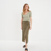T-shirt col en V côtelé vert kaki femme
