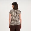 T-shirt coton imprim&eacute; coupe ajust&eacute;e beige clair femme
