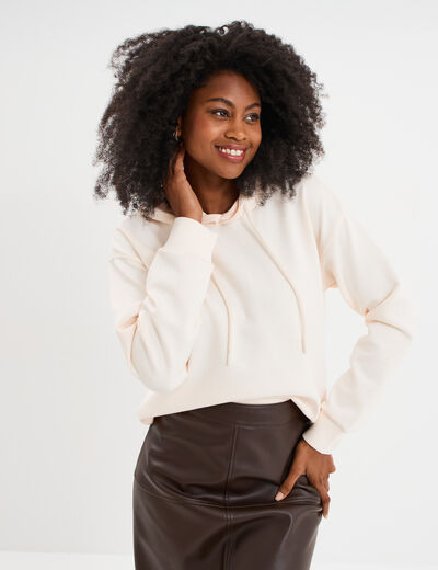 Sweat hoodie manches longues à capuche beige femme