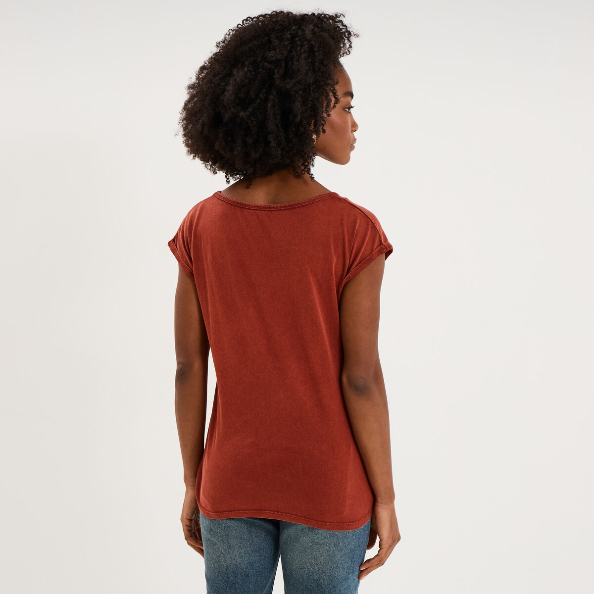 T-shirt d&eacute;lav&eacute; en coton marron femme