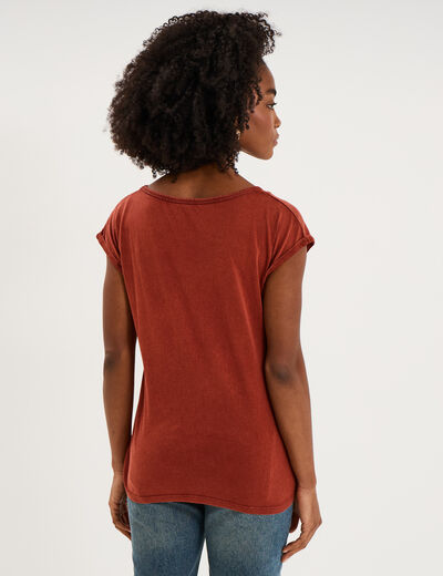 T-shirt d&eacute;lav&eacute; en coton marron femme