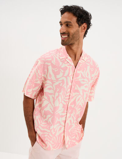 Chemise l&eacute;g&egrave;re textur&eacute;e manches courtes rose homme