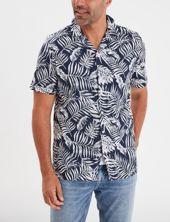Chemise en coton manches courtes bleu homme