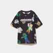 T-shirt manches courtes droit Minecraft noir gar&ccedil;on