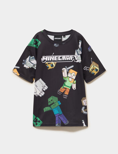 T-shirt manches courtes droit Minecraft noir gar&ccedil;on