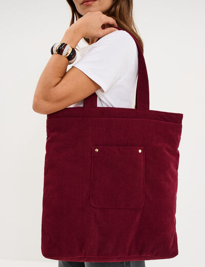 Sac tote bag zipp&eacute; effet velours bordeaux femme